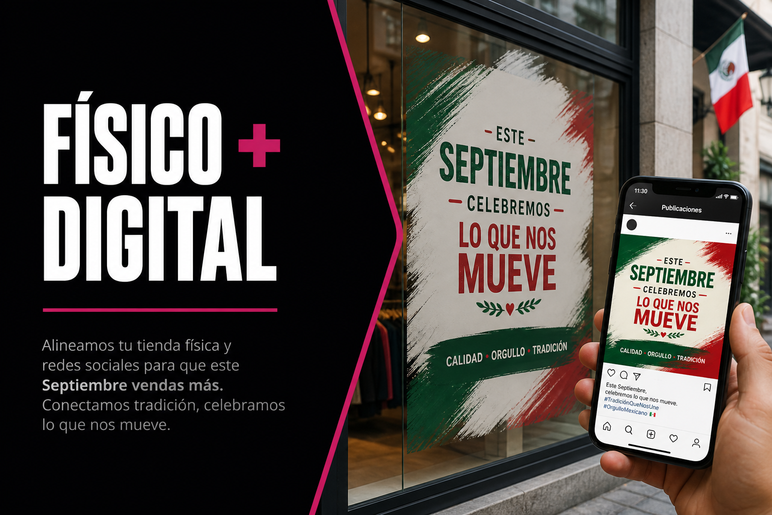 Publicidad física y digital para Fiestas Patrias: cómo alinear aparador, POP y redes antes del 15 de septiembre